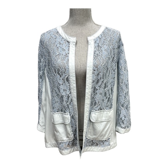 Chicos Blazer Womens 3 US XL Blue Chambray Lace Cut Out Open Front
3/4 Sleeve - Picture 1 of 10